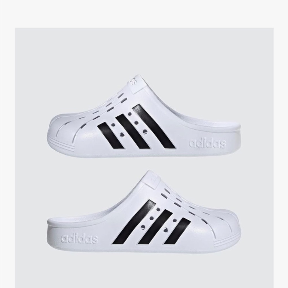 Adidas ADILETTE White Black Clogs Slides Sandals Shoes Size 7 Men 8 Women EUC - Picture 7 of 15